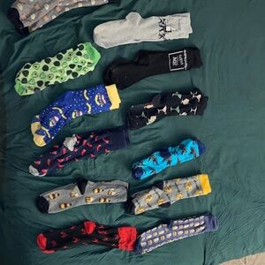Men's Patterned Crew Socks - Assorted Blue/Green/Black - [Brand Unspecified]